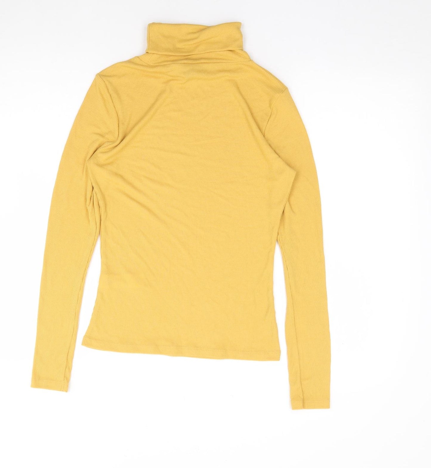New Look  Womens Yellow  Polyester Jersey T-Shirt Size 10 Roll Neck - Ribbed