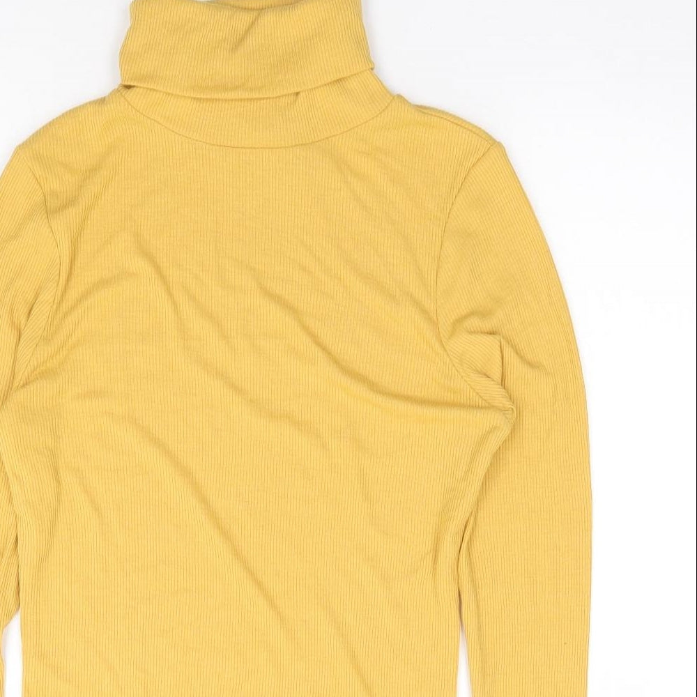 New Look  Womens Yellow  Polyester Jersey T-Shirt Size 10 Roll Neck - Ribbed