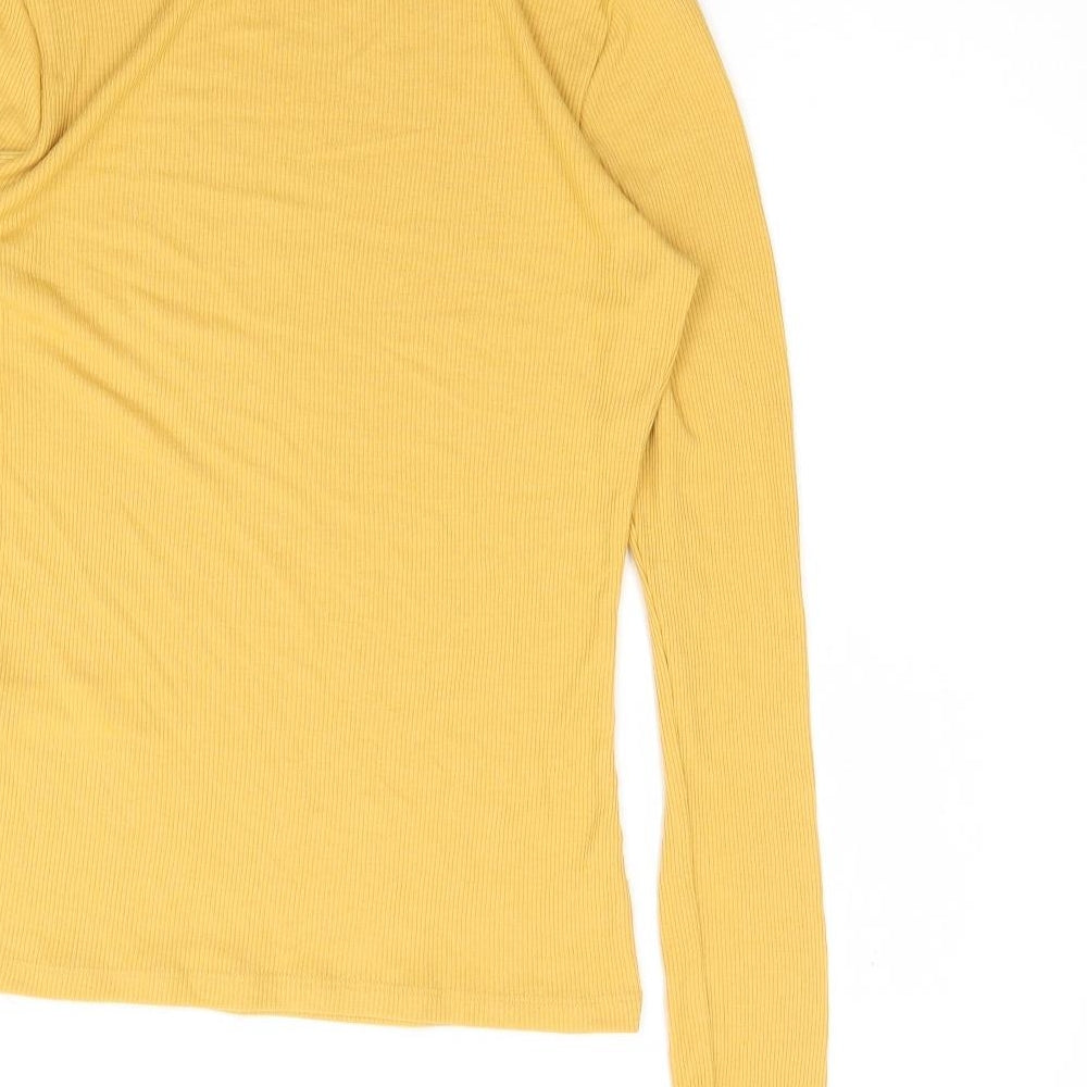 New Look  Womens Yellow  Polyester Jersey T-Shirt Size 10 Roll Neck - Ribbed
