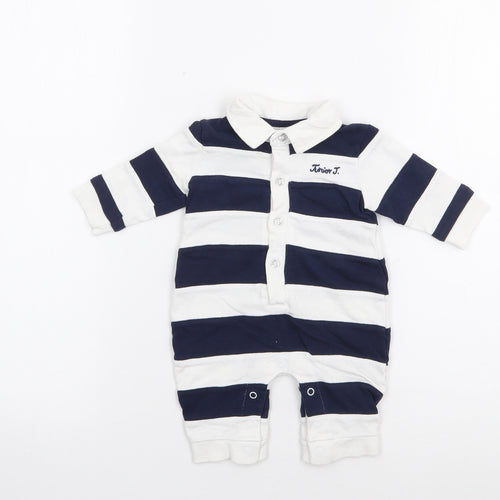 Jasper Conran Boys Blue Striped 100% Cotton Babygrow One-Piece Size 0-3 Months  Button