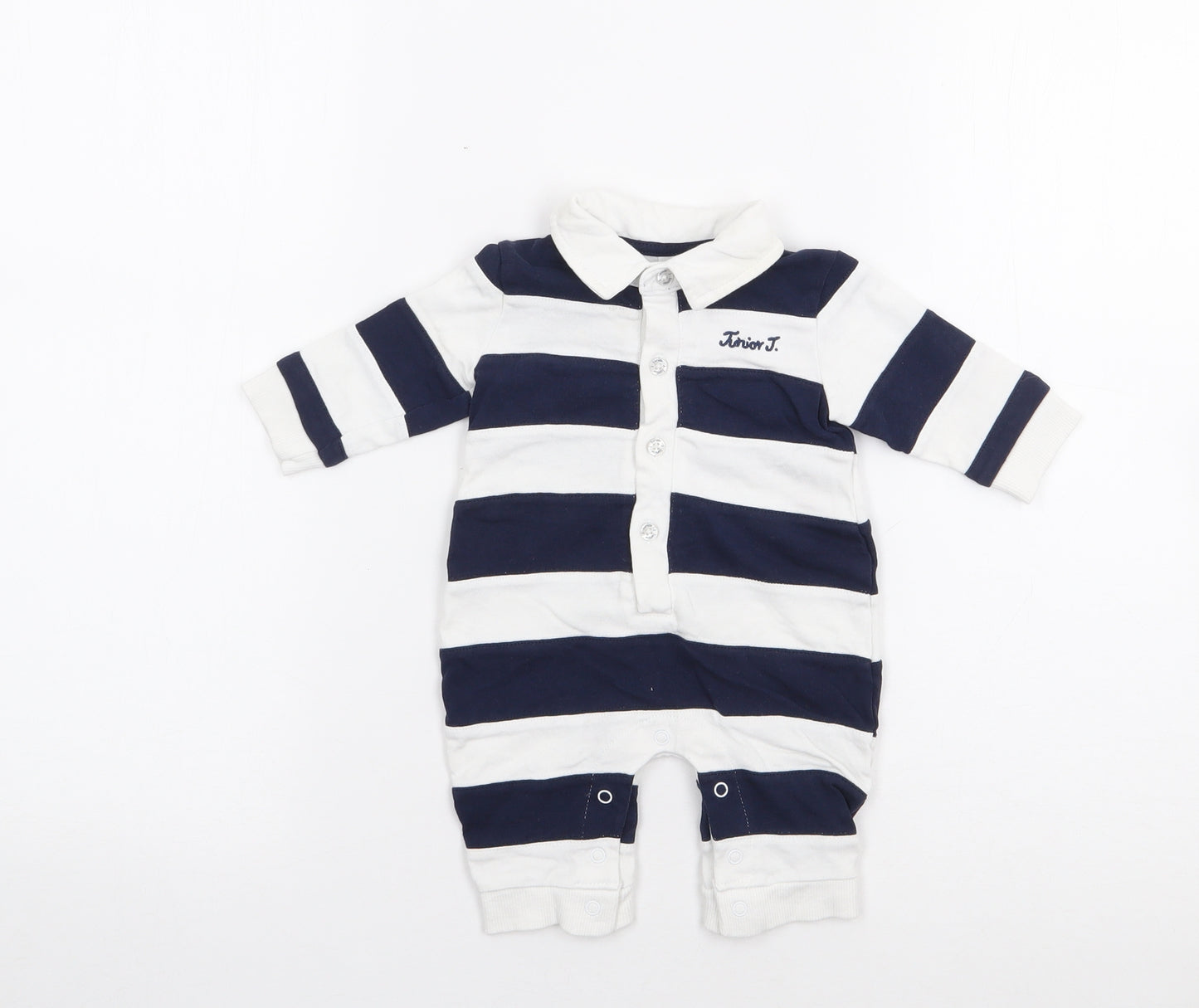 Jasper Conran Boys Blue Striped 100% Cotton Babygrow One-Piece Size 0-3 Months  Button