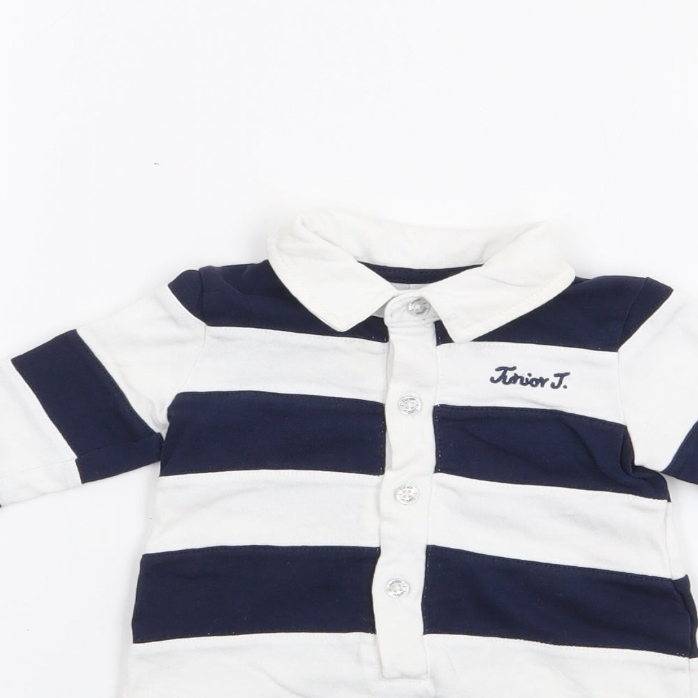 Jasper Conran Boys Blue Striped 100% Cotton Babygrow One-Piece Size 0-3 Months  Button