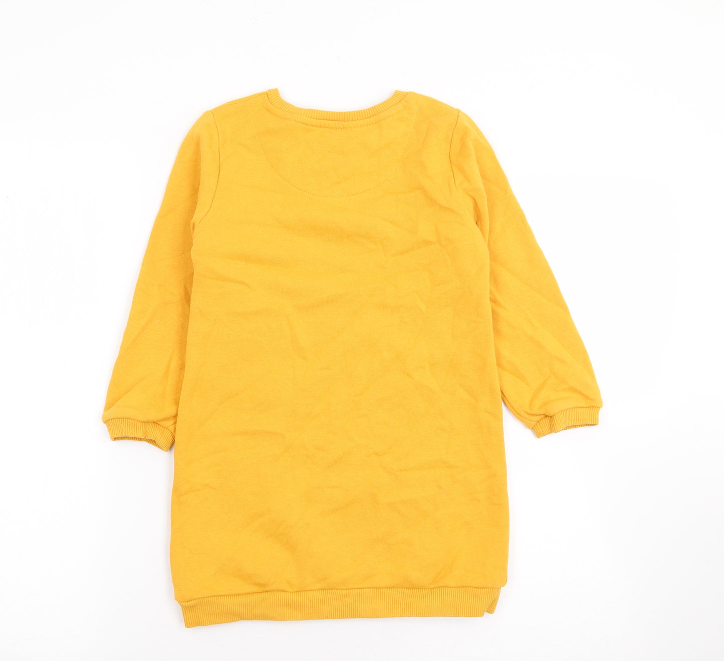 F&F Girls Yellow Floral Cotton Jumper Dress  Size 5-6 Years  Crew Neck Pullover
