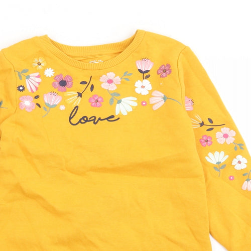 F&F Girls Yellow Floral Cotton Jumper Dress  Size 5-6 Years  Crew Neck Pullover