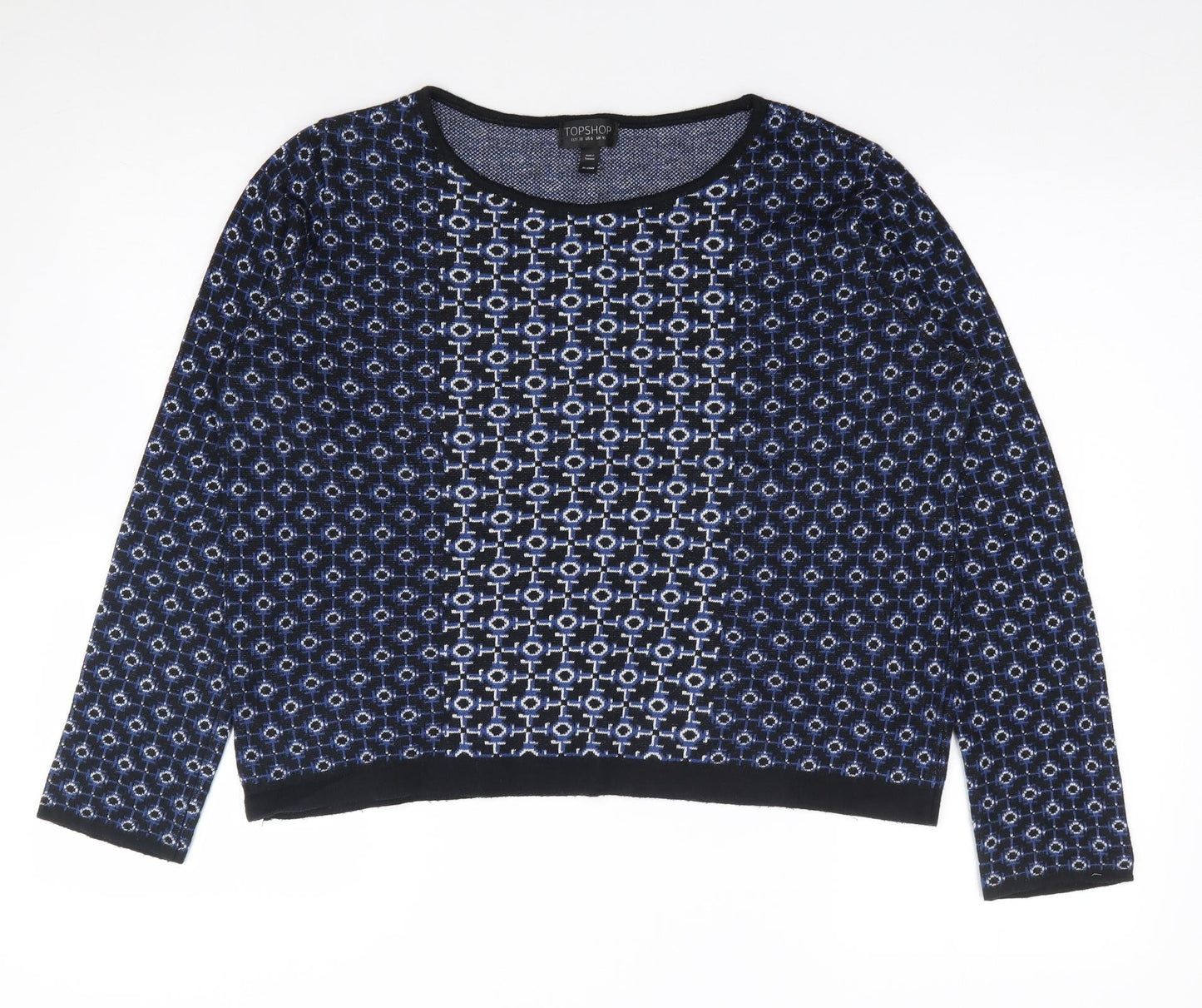 Topshop Womens Blue Round Neck Geometric Acrylic Pullover Jumper Size 10
