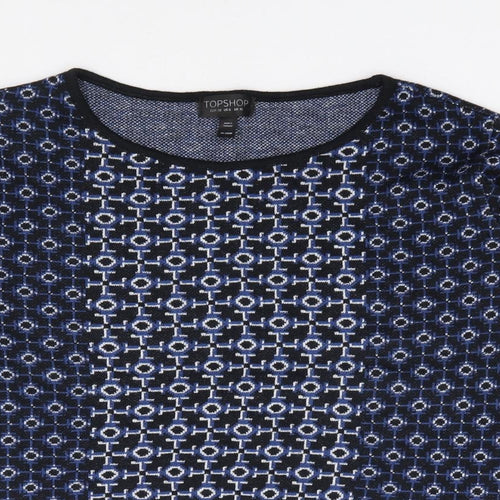 Topshop Womens Blue Round Neck Geometric Acrylic Pullover Jumper Size 10