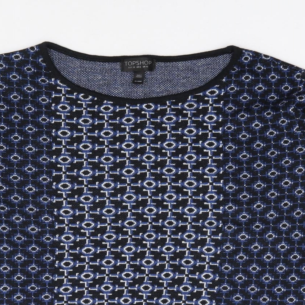 Topshop Womens Blue Round Neck Geometric Acrylic Pullover Jumper Size 10