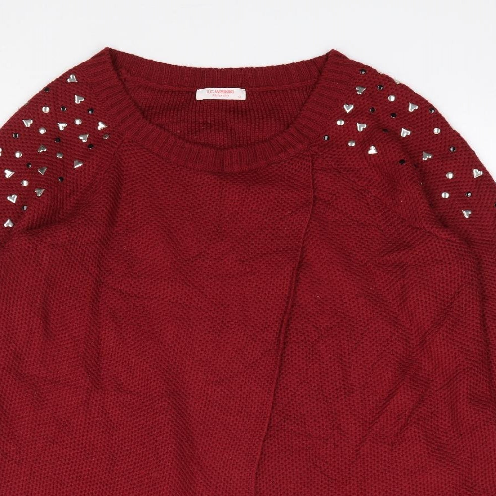 LC Waikiki Womens Red Round Neck  Acrylic Tunic Jumper Size M