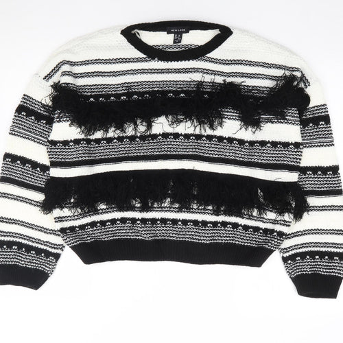 New Look  Womens Black Round Neck Striped Acrylic Pullover Jumper Size M