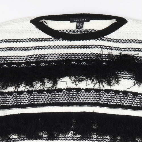 New Look  Womens Black Round Neck Striped Acrylic Pullover Jumper Size M