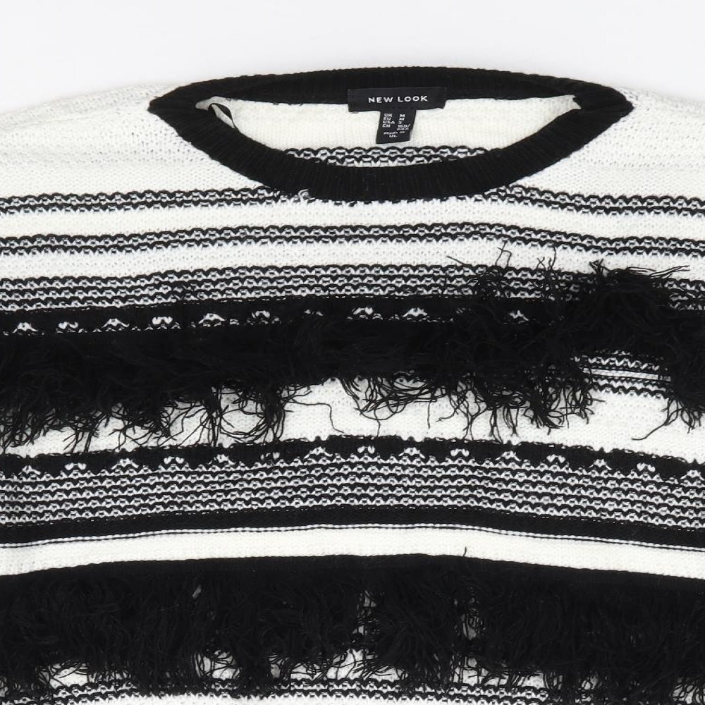 New Look  Womens Black Round Neck Striped Acrylic Pullover Jumper Size M