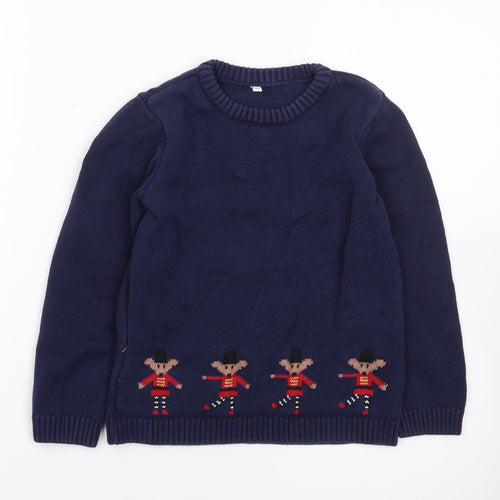 Marks and Spencer Boys Blue Crew Neck Geometric Cotton Pullover Jumper Size 6-7 Years  Pullover