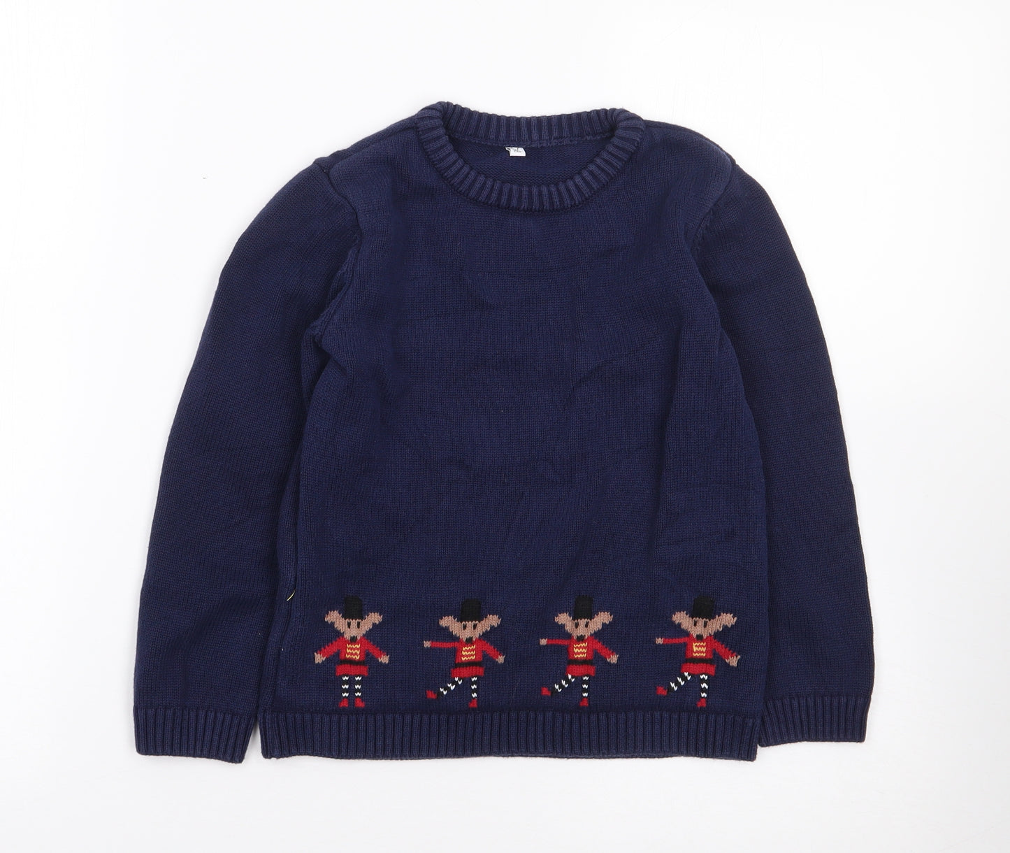 Marks and Spencer Boys Blue Crew Neck Geometric Cotton Pullover Jumper Size 6-7 Years  Pullover
