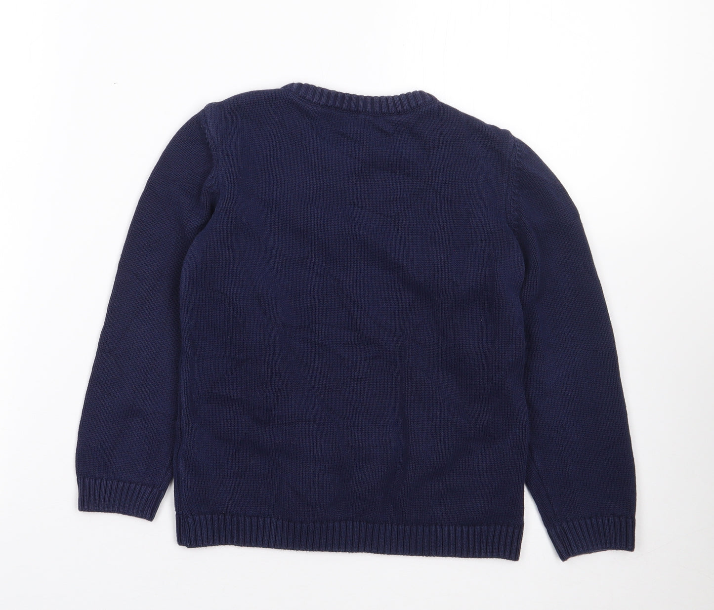 Marks and Spencer Boys Blue Crew Neck Geometric Cotton Pullover Jumper Size 6-7 Years  Pullover