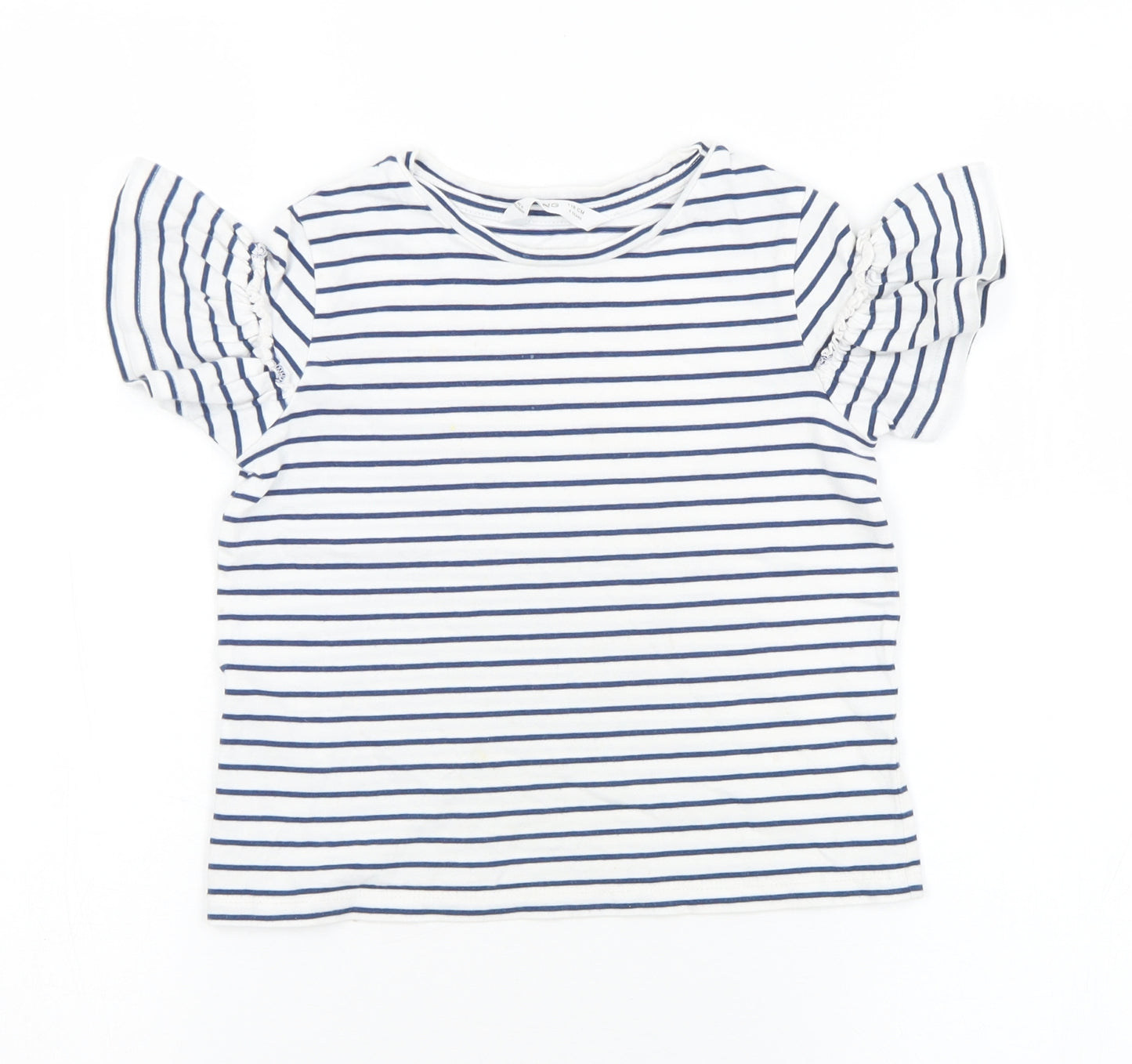 MNG Girls White Striped Cotton Basic T-Shirt Size 6 Years Round Neck