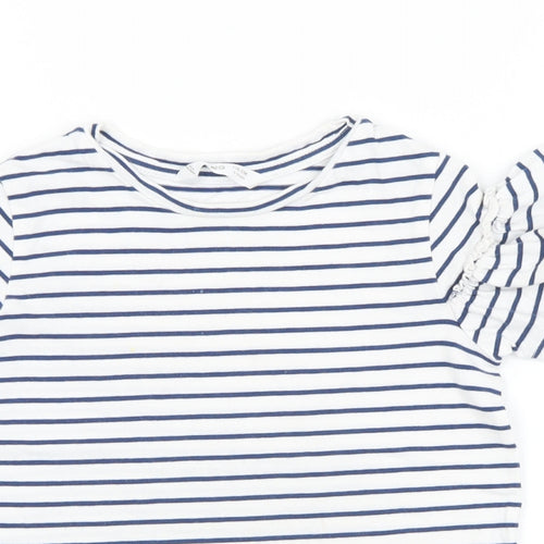 MNG Girls White Striped Cotton Basic T-Shirt Size 6 Years Round Neck