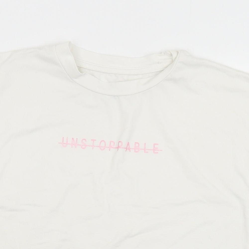 Souluxe Girls White  Polyester Basic T-Shirt Size 8-9 Years Crew Neck  - Unstoppable
