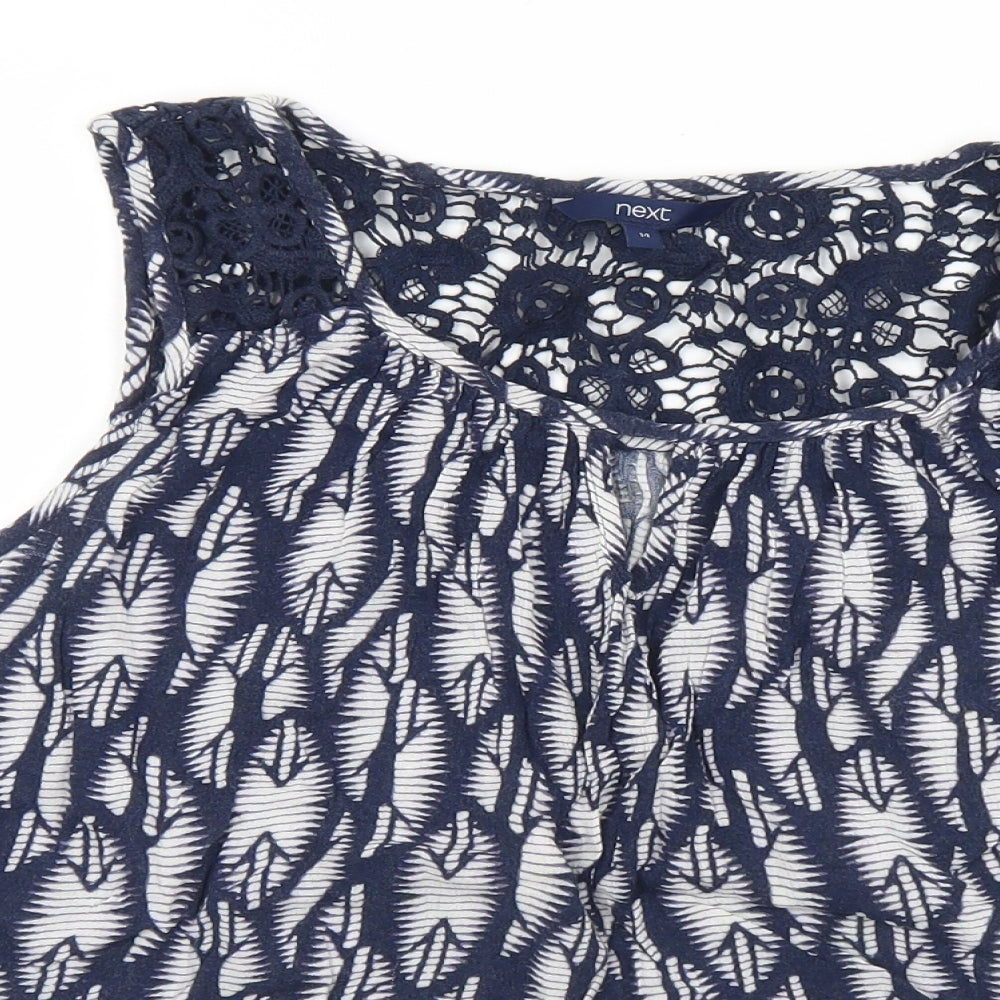 NEXT Womens Blue Geometric Viscose Basic Tank Size 14 Round Neck