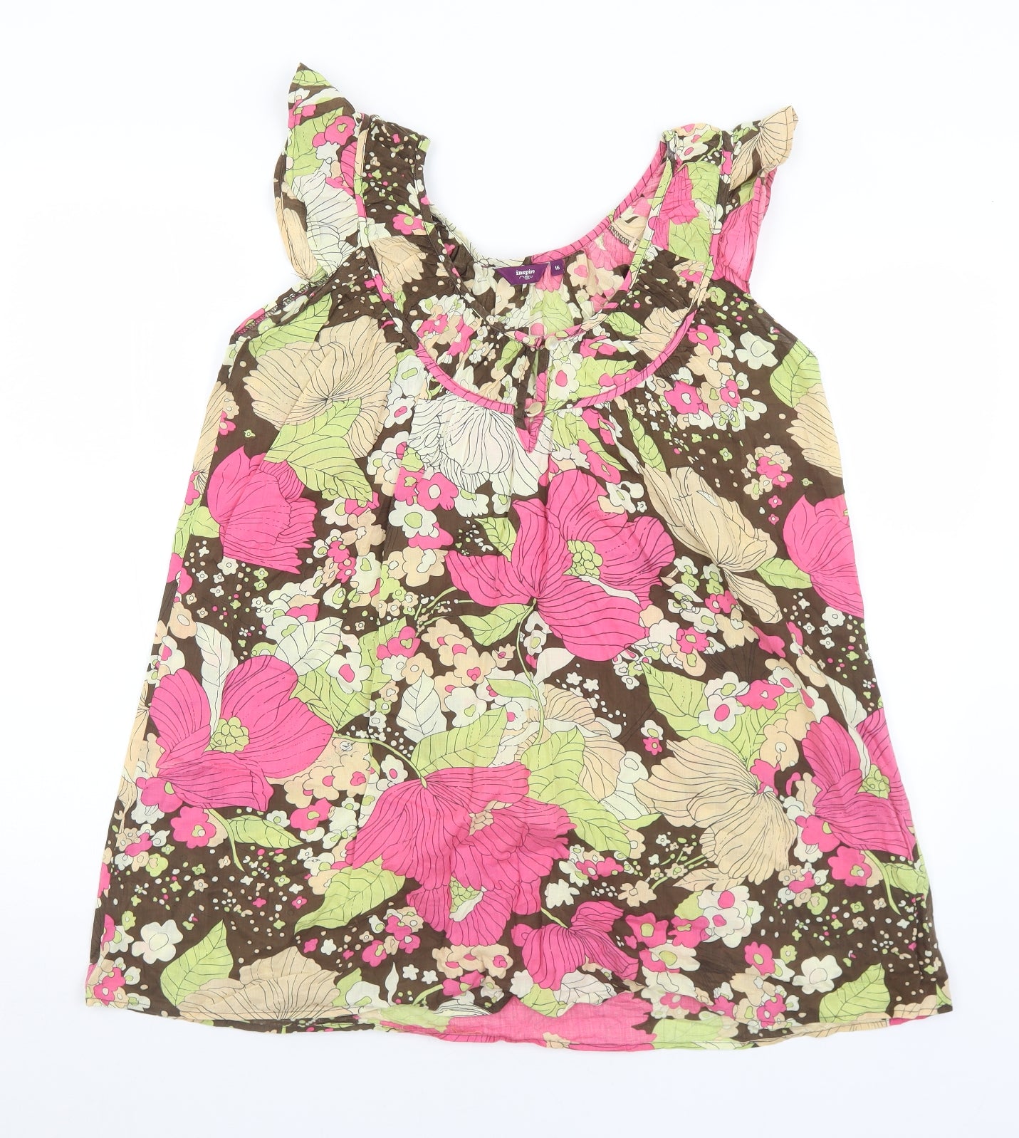 Inspire Womens Multicoloured Floral Cotton Tunic Tank Size 16 Round Neck