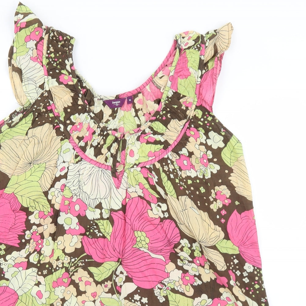 Inspire Womens Multicoloured Floral Cotton Tunic Tank Size 16 Round Neck