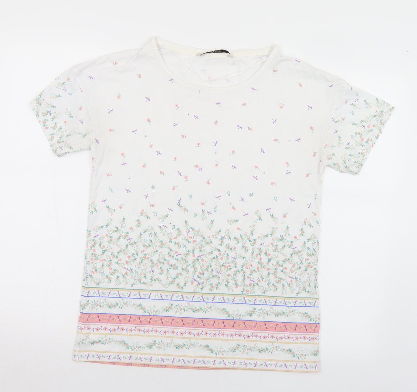 TU Womens Multicoloured Floral Polyester Basic T-Shirt Size 8 Round Neck