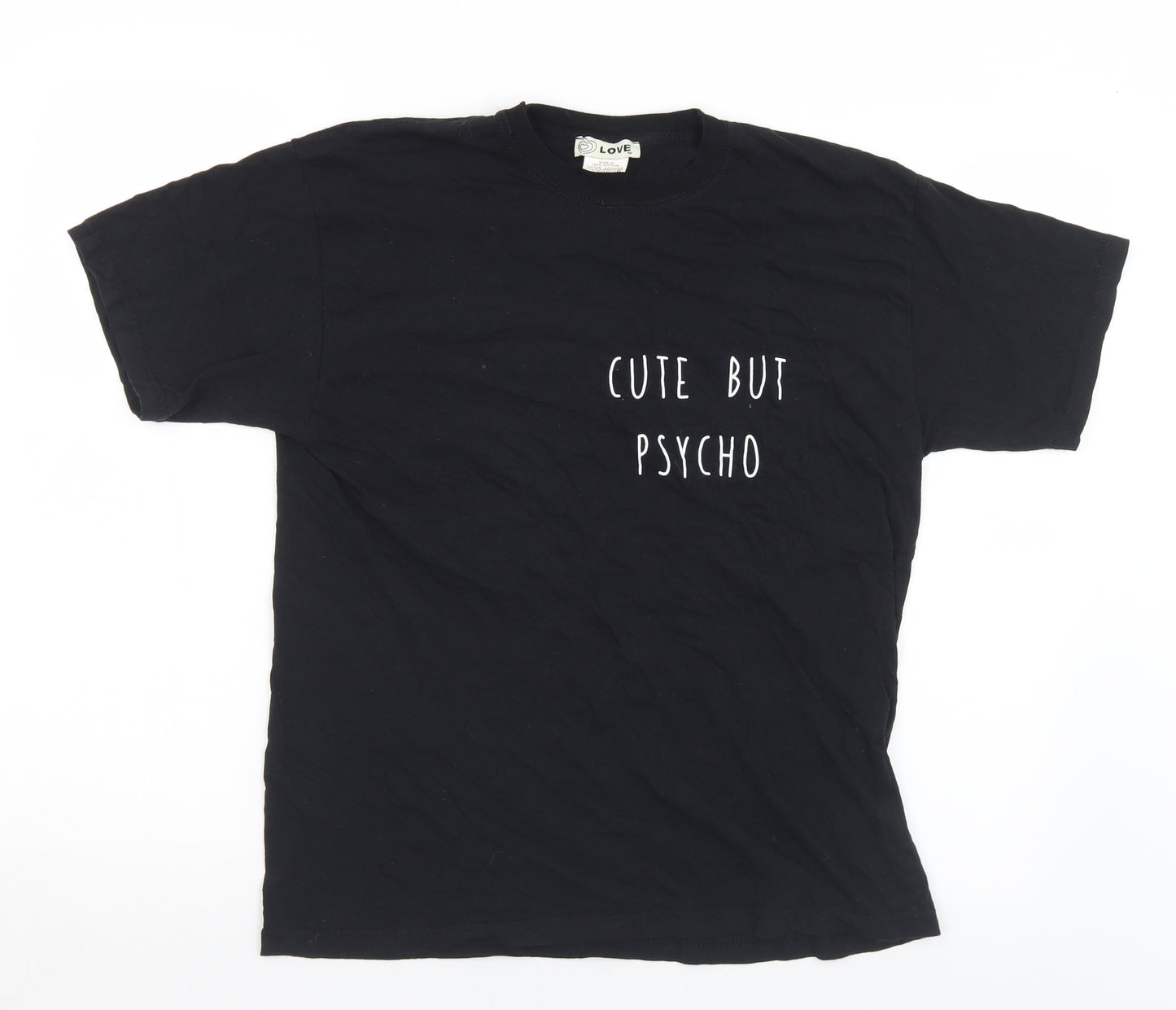 Love Womens Black  Cotton Basic T-Shirt Size M Crew Neck - Cute But Psycho