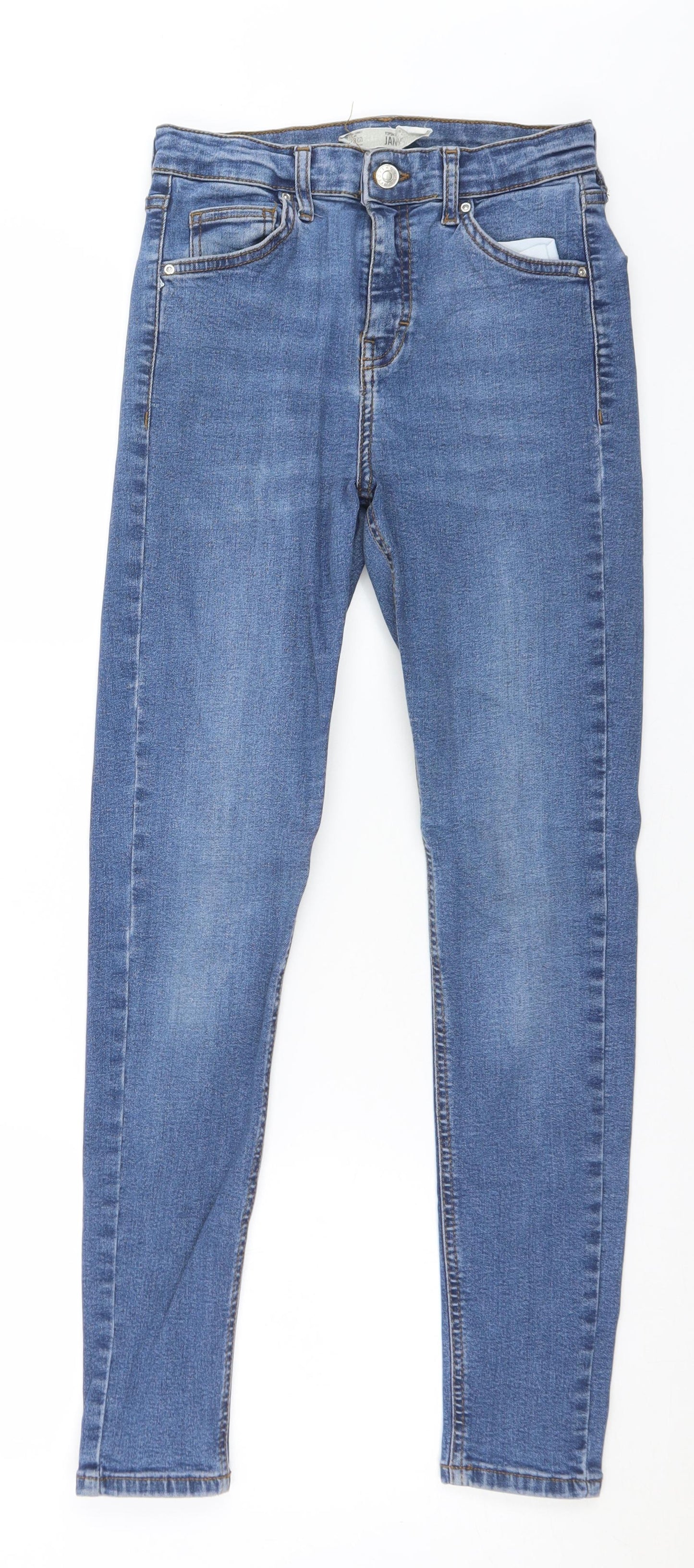 Topshop Womens Blue  Cotton Skinny Jeans Size 28 in L28 in Regular Button