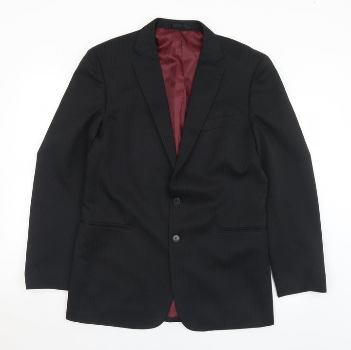 Taylor & Wright Mens Black Striped Polyester Jacket Suit Jacket Size 40