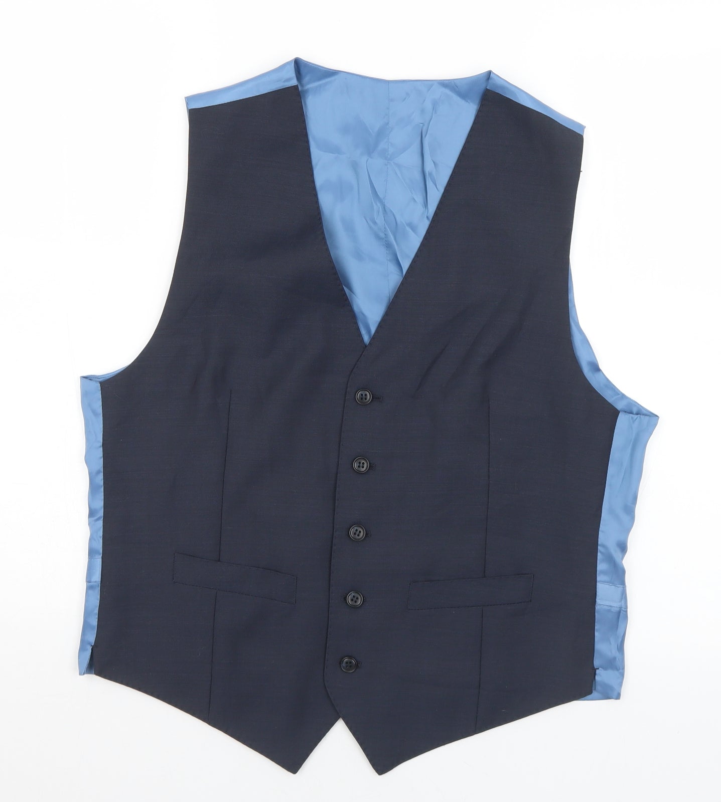 Marks and Spencer Mens Blue  Wool Jacket Suit Waistcoat Size M