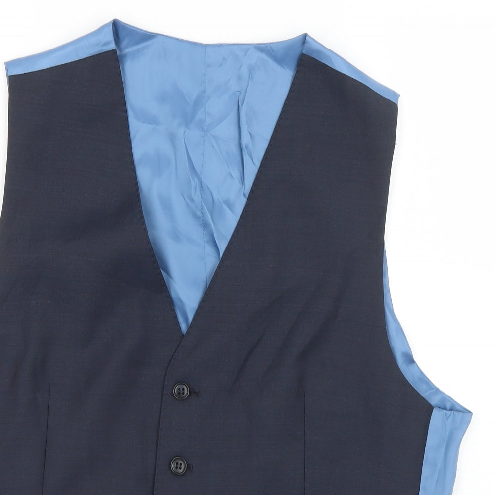 Marks and Spencer Mens Blue  Wool Jacket Suit Waistcoat Size M