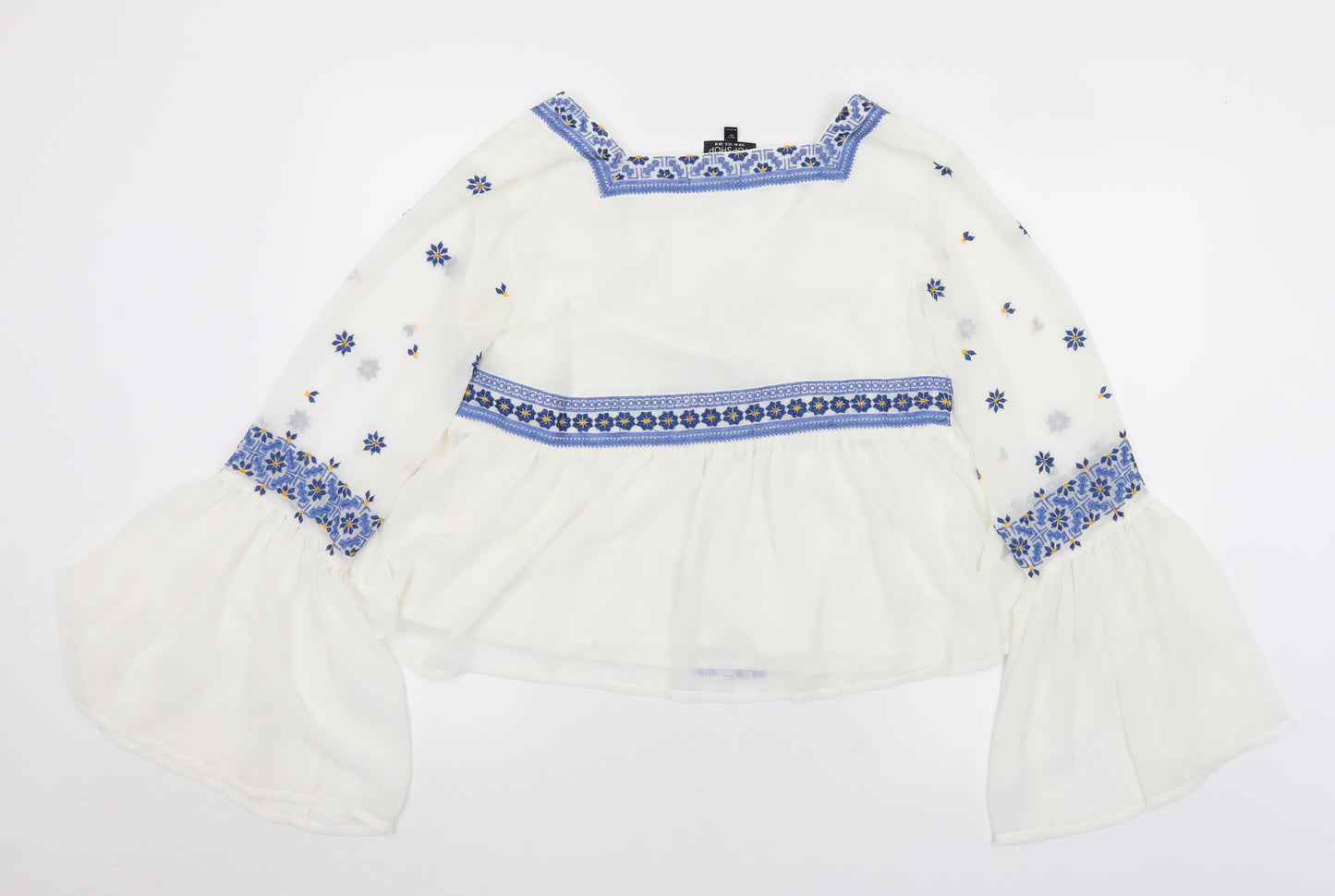Topshop Womens White Geometric Polyester Basic Blouse Size 12 V-Neck