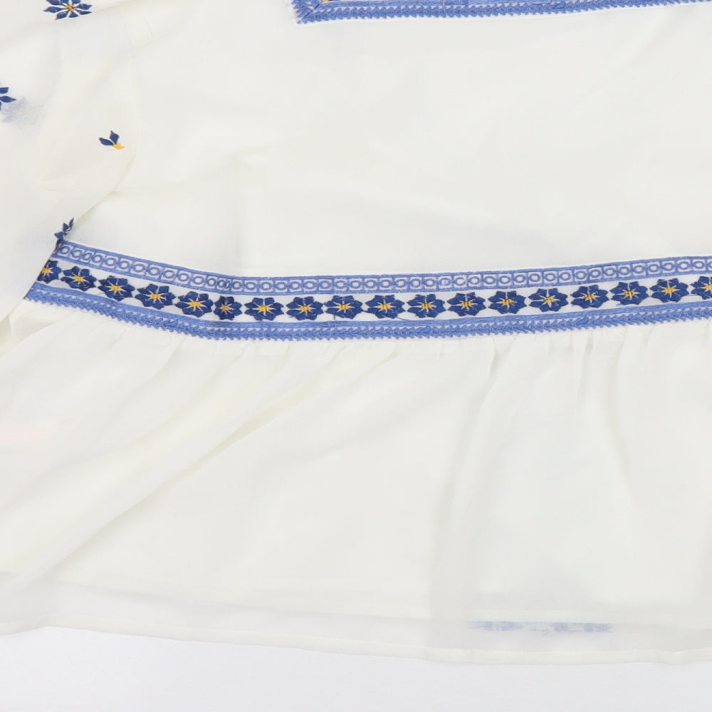 Topshop Womens White Geometric Polyester Basic Blouse Size 12 V-Neck