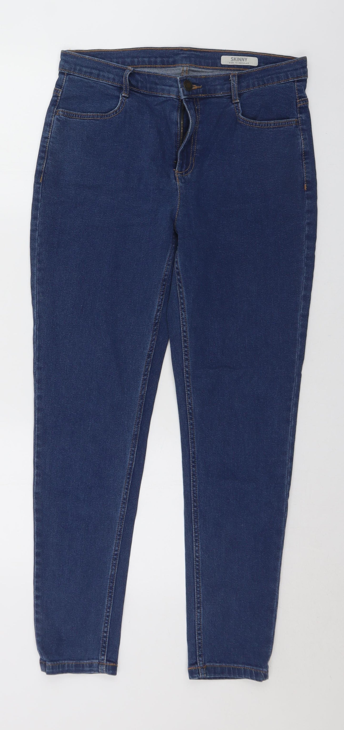 Marks and Spencer Womens Blue  Cotton Skinny Jeans Size 12 L28 in Regular Button