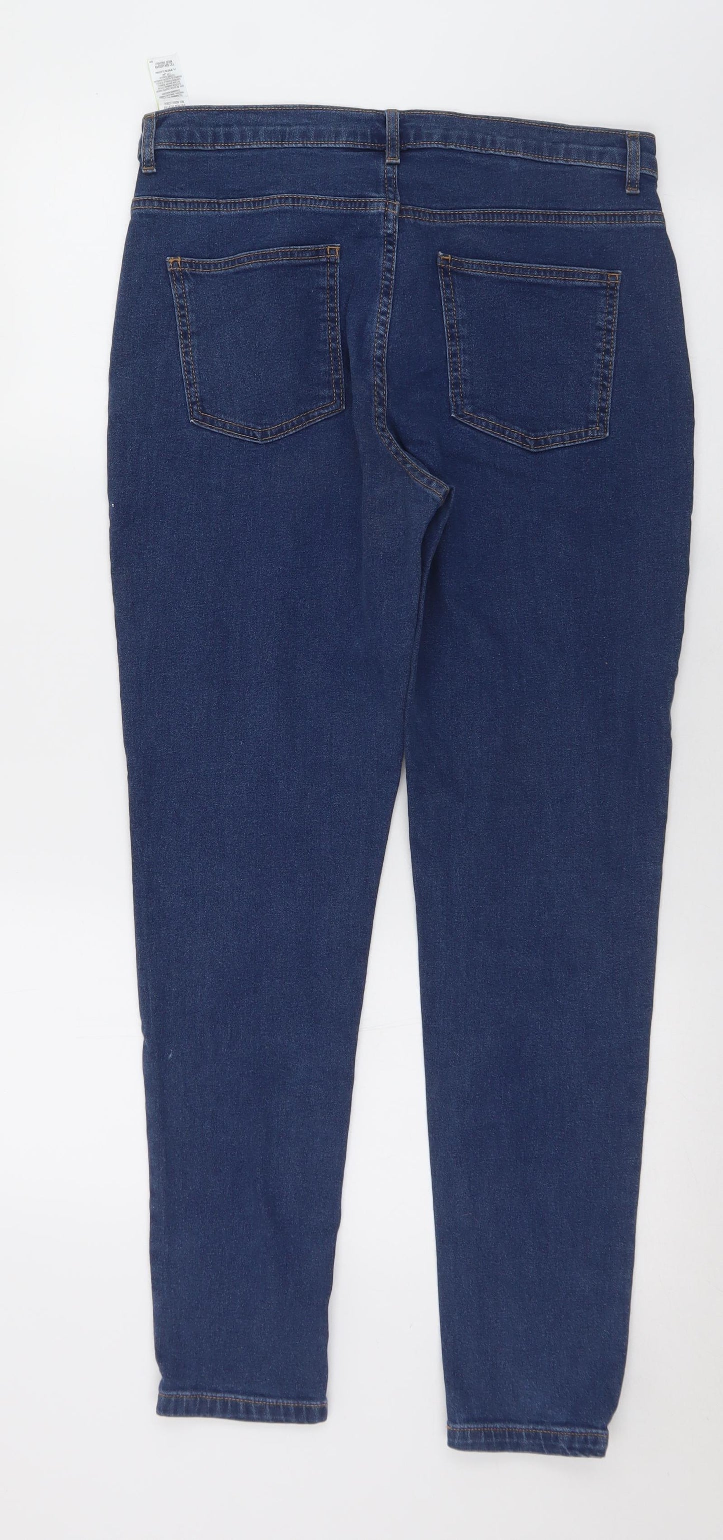 Marks and Spencer Womens Blue  Cotton Skinny Jeans Size 12 L28 in Regular Button