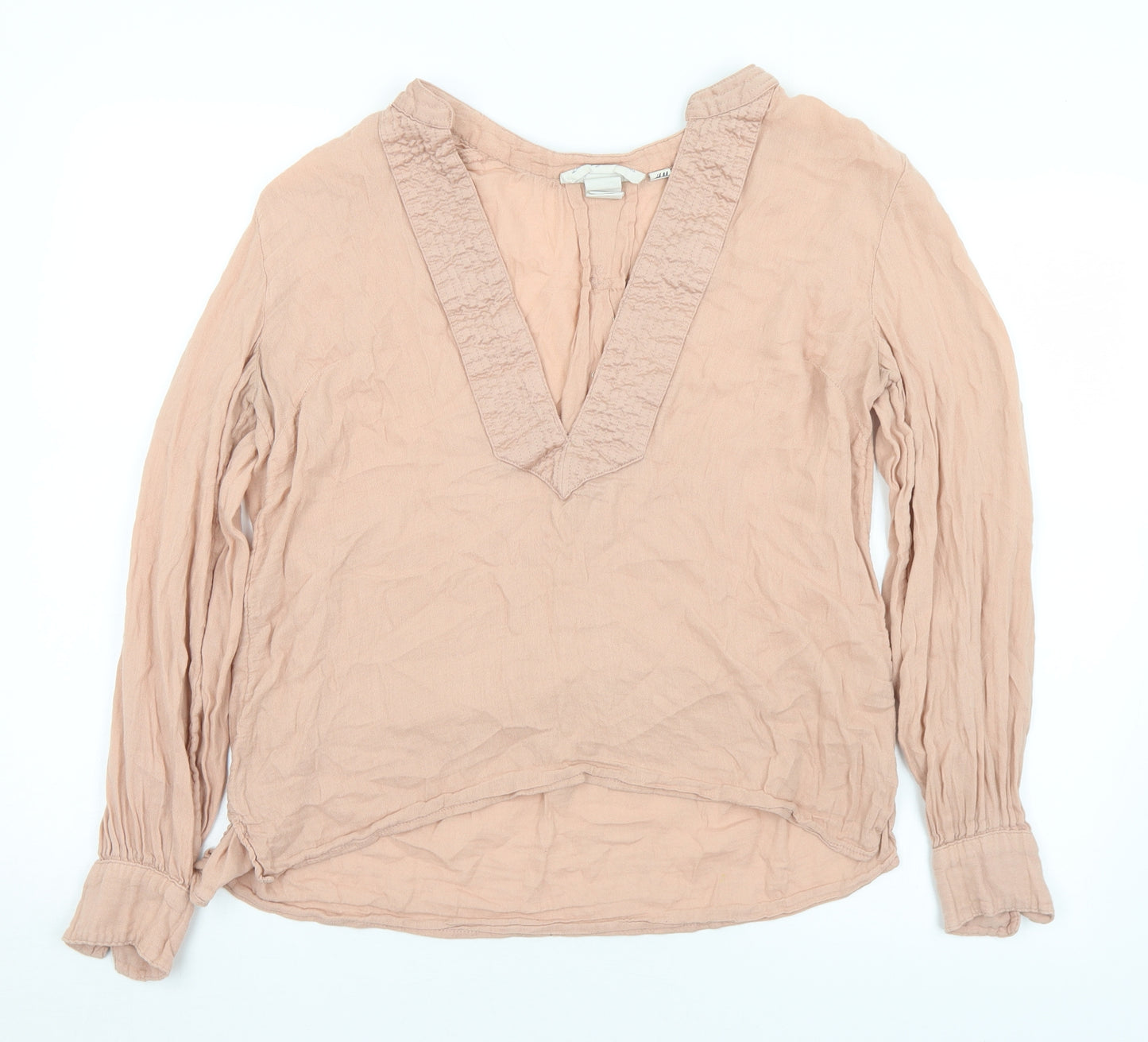H&M Womens Pink  Cotton Tunic T-Shirt Size 10 V-Neck
