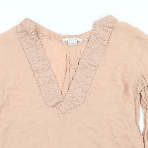 H&M Womens Pink  Cotton Tunic T-Shirt Size 10 V-Neck