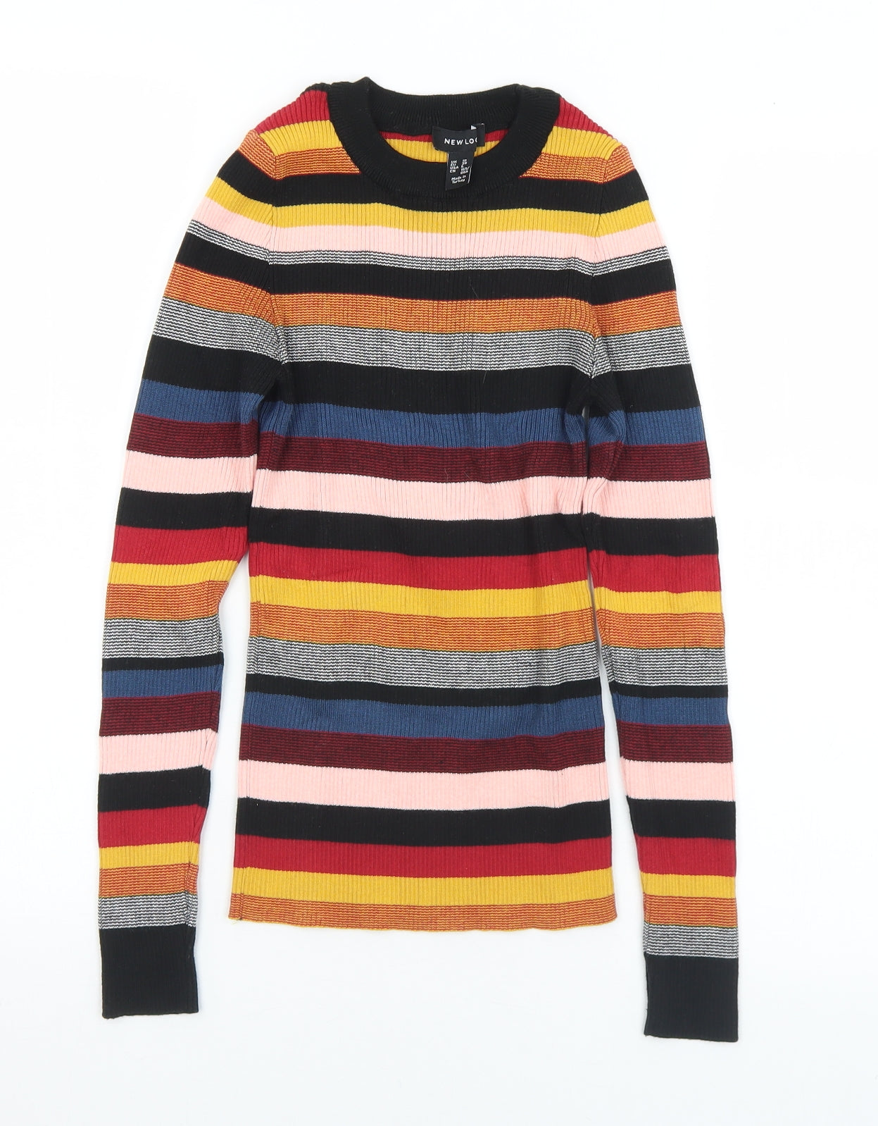 New Look Womens Multicoloured Crew Neck Striped Cotton Pullover Jumper Size 10