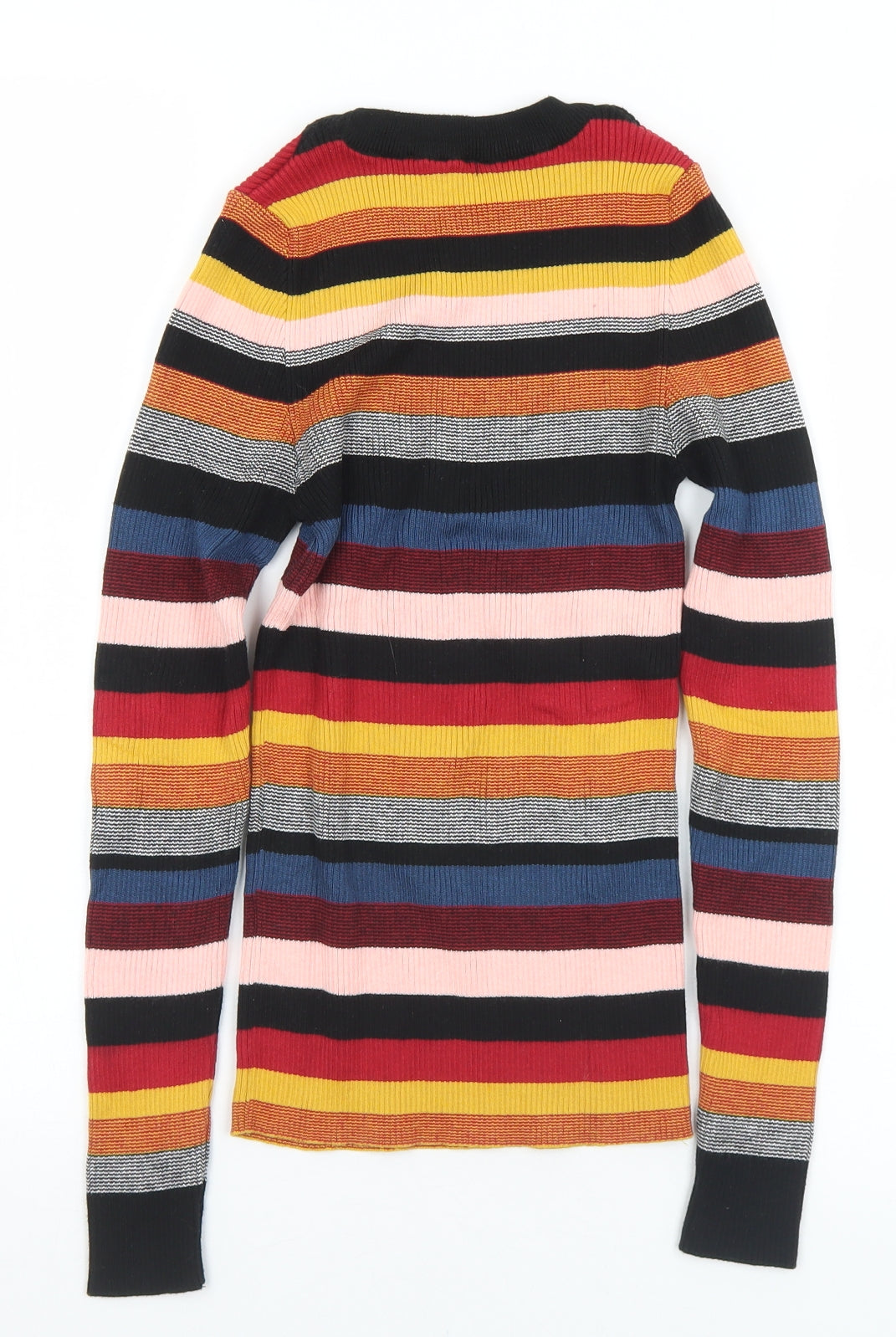 New Look Womens Multicoloured Crew Neck Striped Cotton Pullover Jumper Size 10