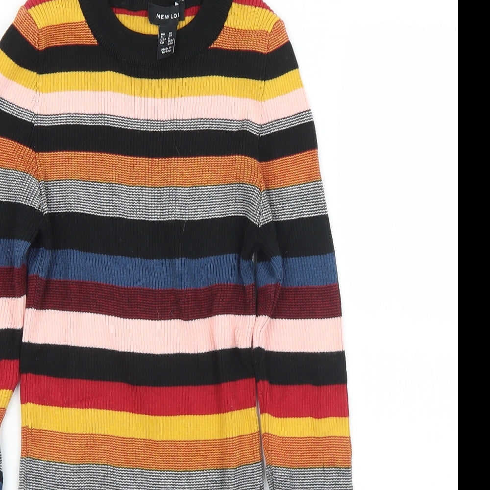 New Look Womens Multicoloured Crew Neck Striped Cotton Pullover Jumper Size 10