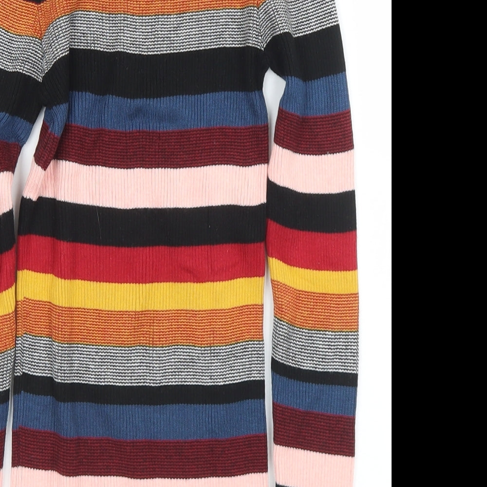 New Look Womens Multicoloured Crew Neck Striped Cotton Pullover Jumper Size 10