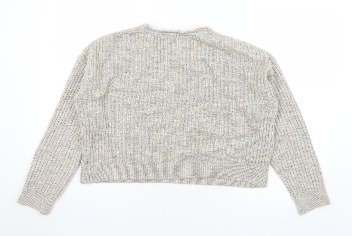 New Look Womens Grey V-Neck  Acrylic Pullover Jumper Size S