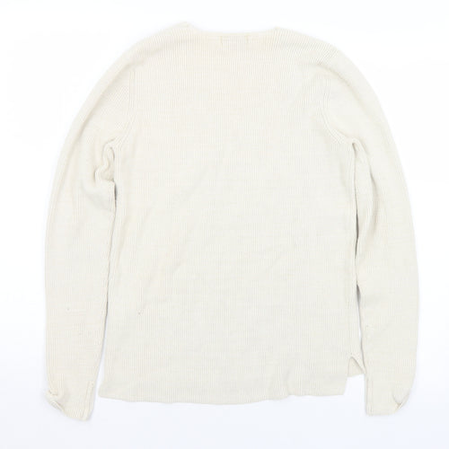 Gallery Womens Ivory V-Neck  Cotton Pullover Jumper Size S