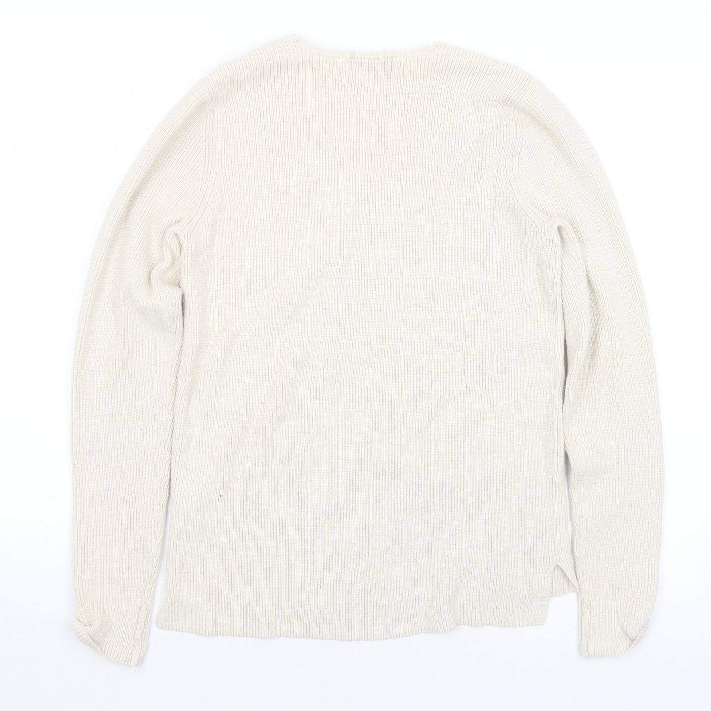 Gallery Womens Ivory V-Neck  Cotton Pullover Jumper Size S