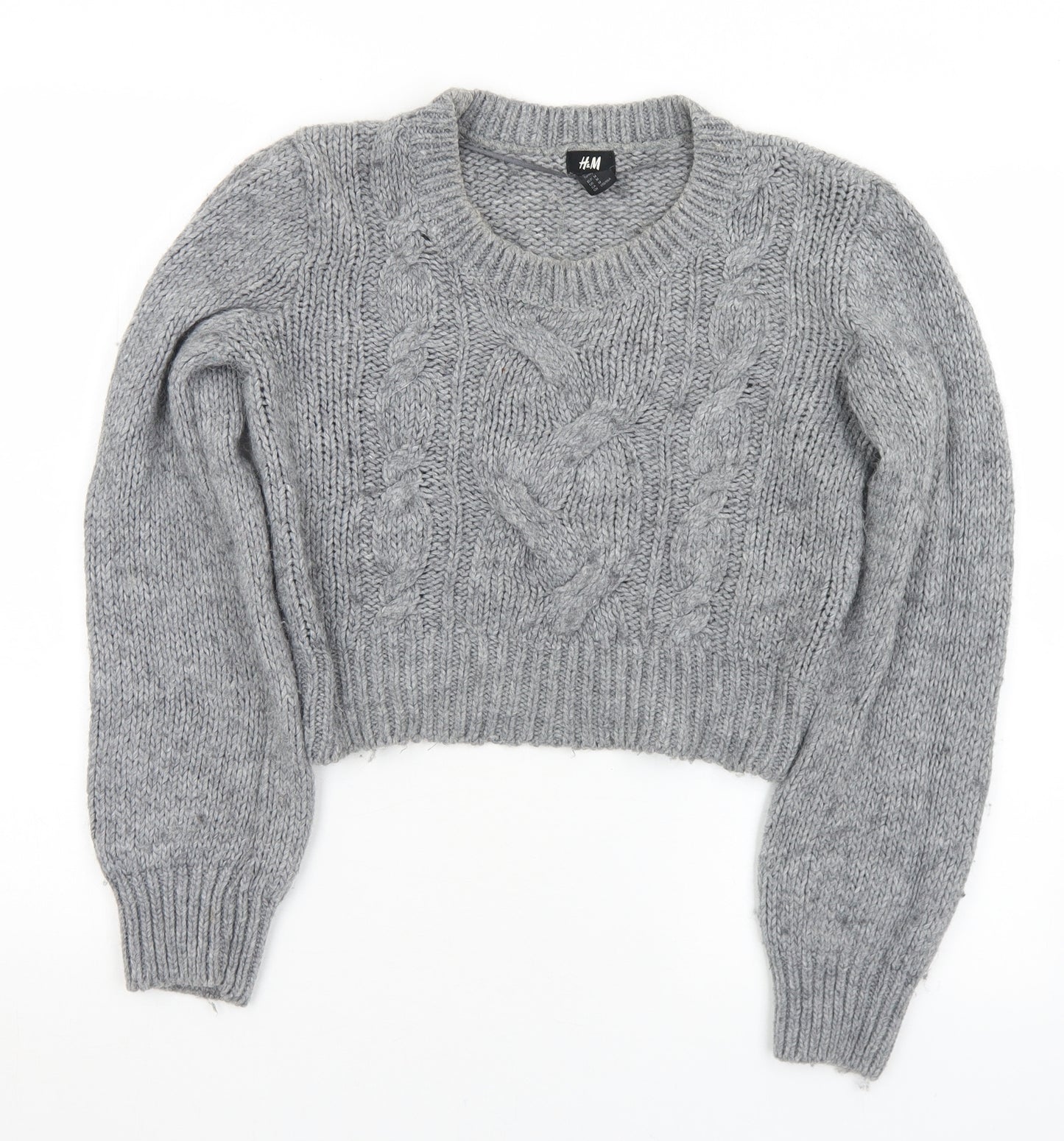 H&M Womens Grey Round Neck  Acrylic Pullover Jumper Size M   - Cropped