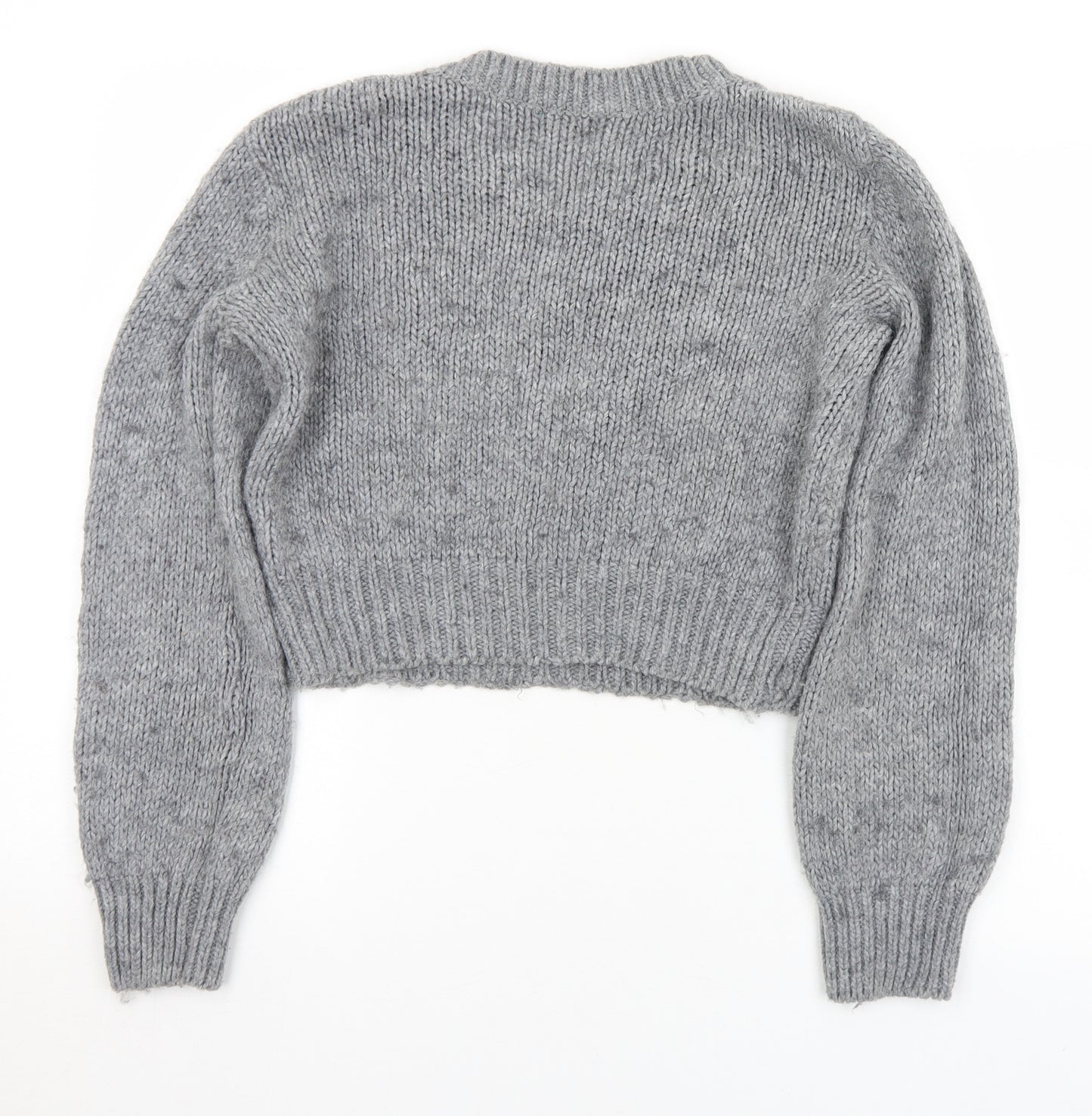 H&M Womens Grey Round Neck  Acrylic Pullover Jumper Size M   - Cropped
