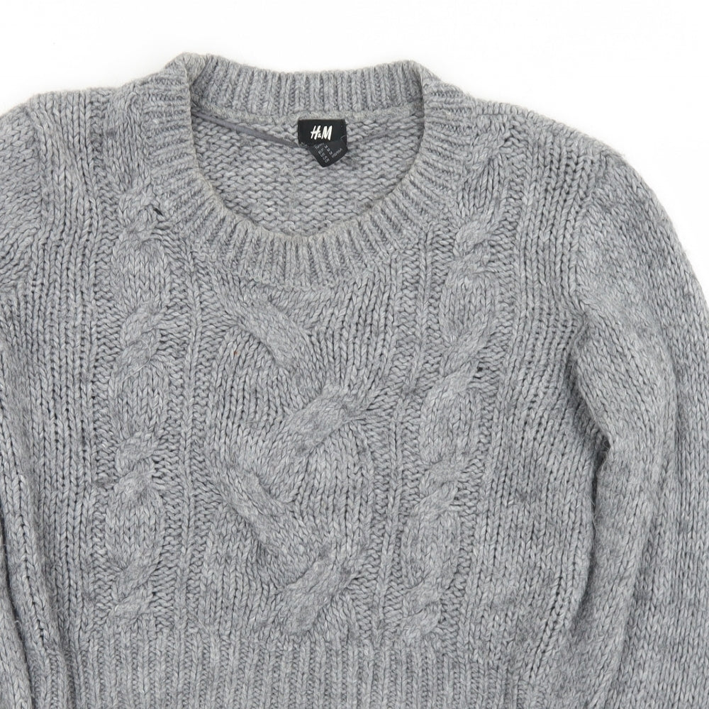 H&M Womens Grey Round Neck  Acrylic Pullover Jumper Size M   - Cropped