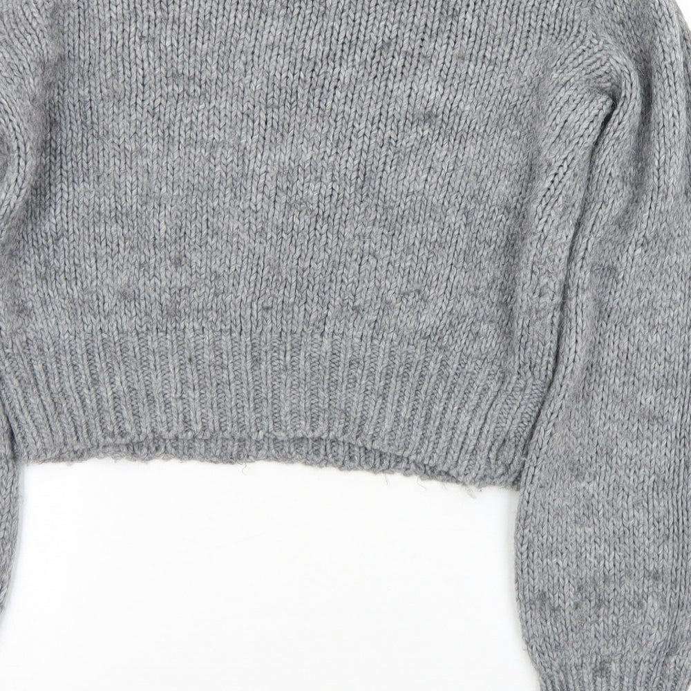 H&M Womens Grey Round Neck  Acrylic Pullover Jumper Size M   - Cropped