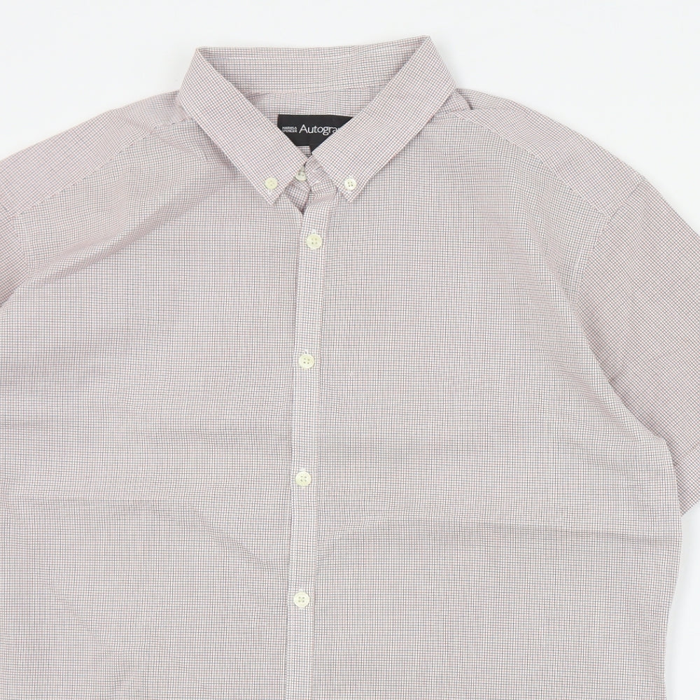 Autograph Mens Red Plaid Cotton  Button-Up Size L Collared Button