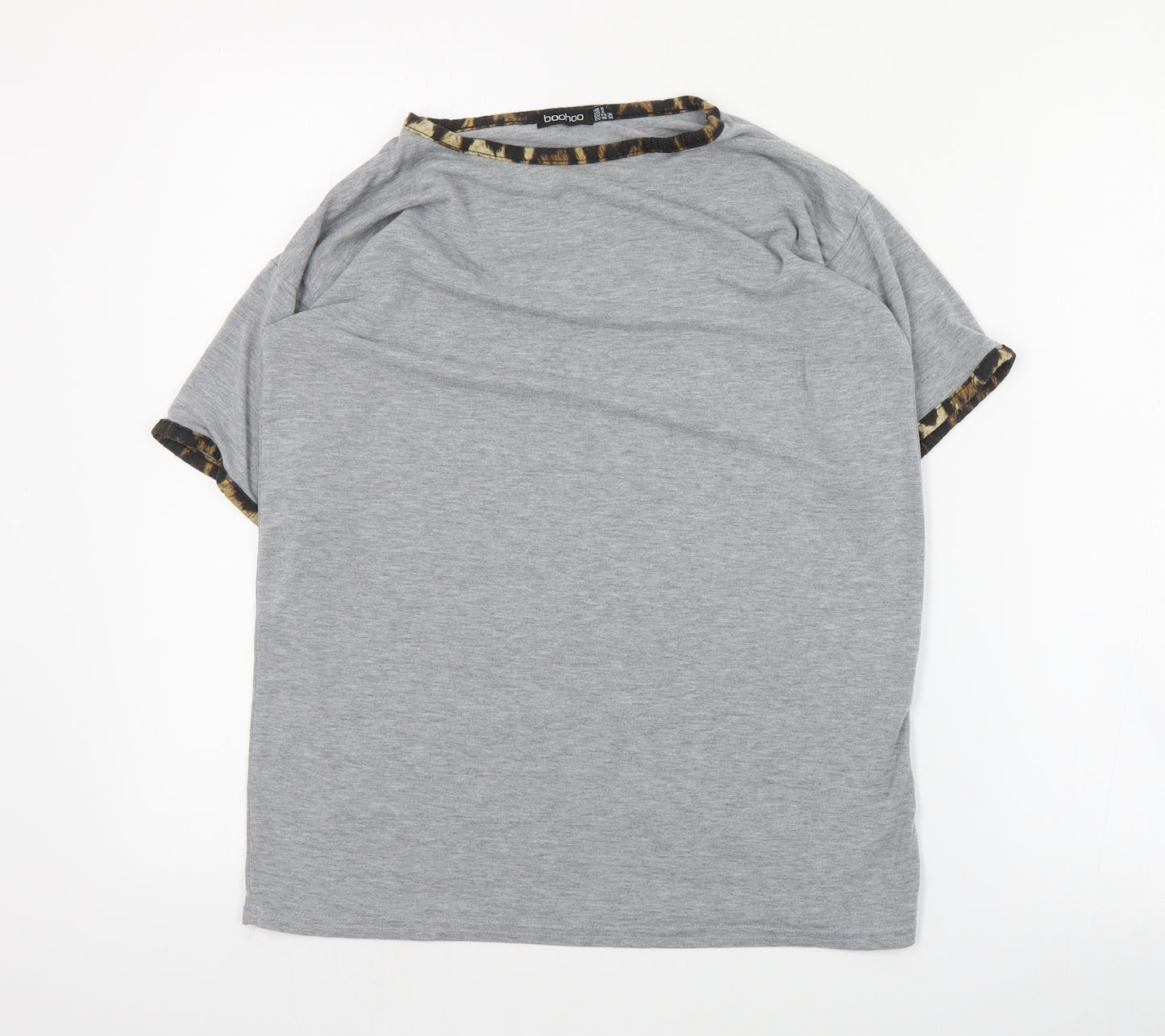 Boohoo Womens Grey  Polyester Basic T-Shirt Size 8 Round Neck