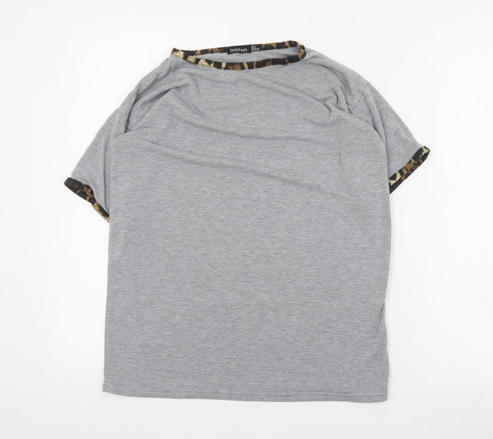 Boohoo Womens Grey  Polyester Basic T-Shirt Size 8 Round Neck